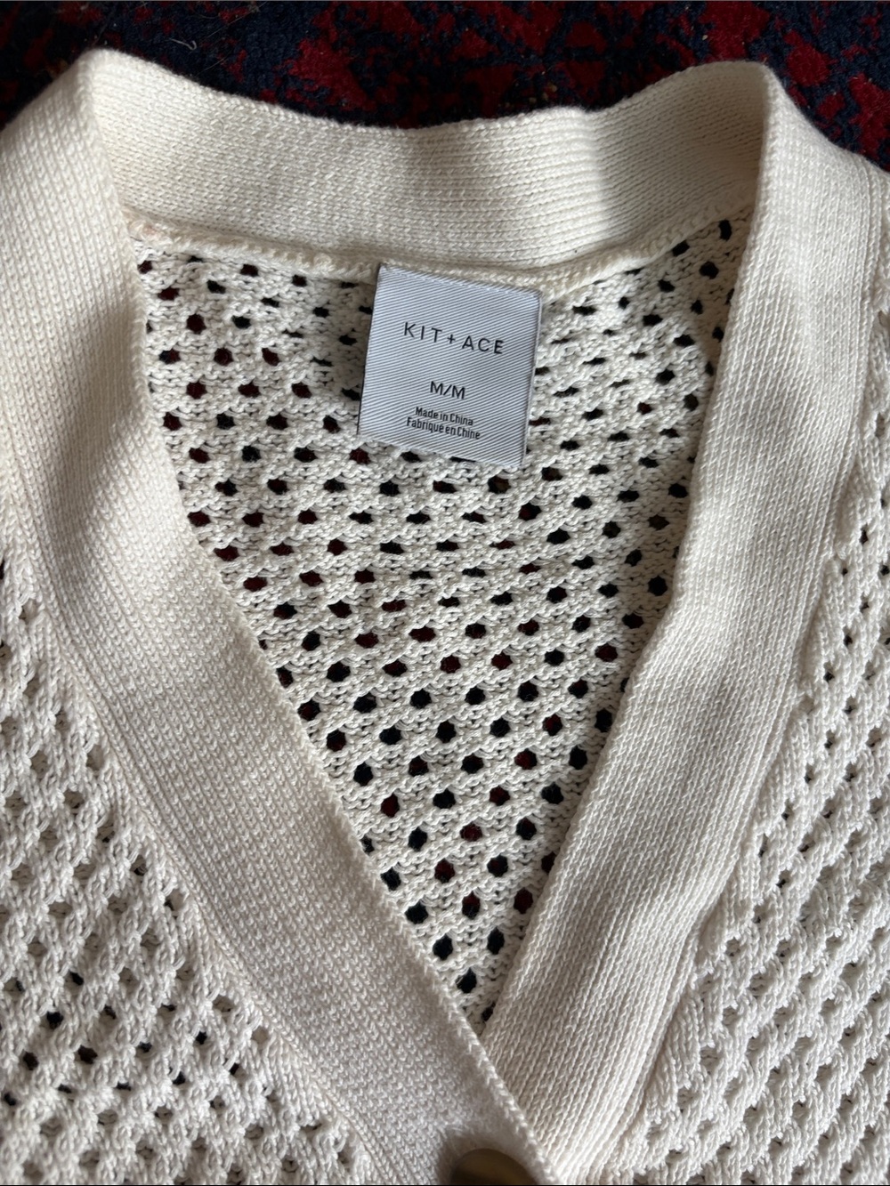 Cream Open-Weave V-Neck Button Cardigan Sweater - Picture 2 of 3